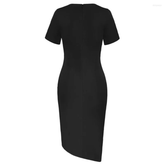 ⭐️LIUMILAC Elegant Casual Irregular Hem Short Sleeve V-Neck Side Slit Dress⭐️ - Picture 3 of 9